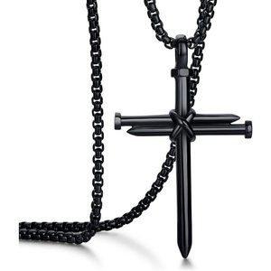 24'' Men's Black Gold Silver Stainless Steel Nail Cross Necklace Polished